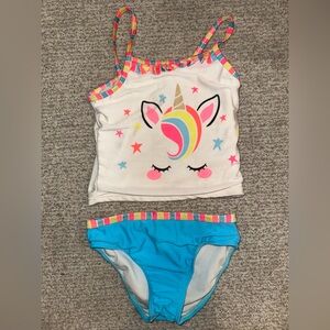 Wonder Nation Girls Two-Piece Swimsuit - Turquoise, Pink & Yellow Stripe Trim